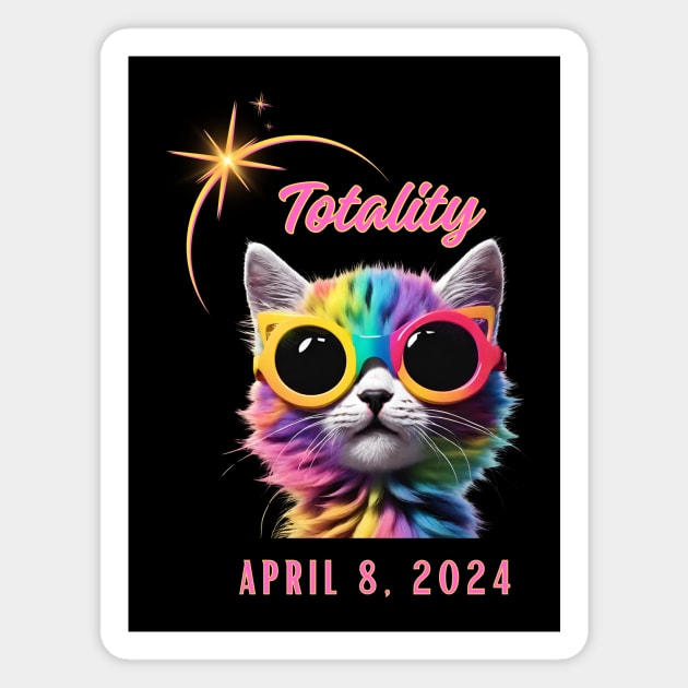 Cute Solar Eclipse 2024 Cat Wearing Rainbow Glasses Magnet by Little Duck Designs